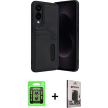 Cepte Toptan Galaxy S25 Edge Yörünge Işık Serisi - Siyah Bilvis Hayalet Cam Ekran Koruyucu + Gümüş Raze Metal Kamera Lens