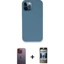 Cepte Toptan iPhone 12 Pro Zirve Modern Özel Seri - Siyah 34D Hayalet Izgaralı Cam + Turuncu Neon Fosforlu Kamera Lens