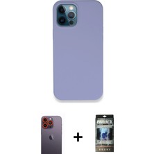Cepte Toptan iPhone 12 Pro Zirve Modern Özel Seri - Siyah 34D Hayalet Izgaralı Cam + Turuncu Neon Fosforlu Kamera Lens