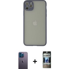 Cepte Toptan iPhone 12 Pro Ahenk Çizgi Serisi - Siyah 34D Hayalet Izgaralı Cam + Mavi Neon Fosforlu Kamera Lens