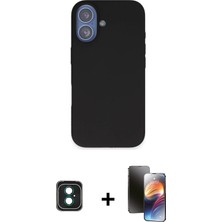 Cepte Toptan iPhone 16 Kıvılcım Çizgi Serisi - Siyah 3D Antistatik Mat Seramik Nano Ekran Koruyucu + Yeşil Pvd Metal Kamera Lens