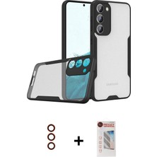 Cepte Toptan Galaxy S23 Plus Atlas Asil Serisi - Siyah Hayalet Edge Cam Ekran Koruyucu + Kırmızı Metal Kamera Lens