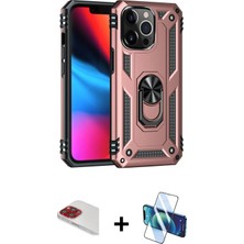 Cepte Toptan iPhone 13 Pro Max Ahenk Klasik Koleksiyonu - Siyah 3D Antistatik Cam Ekran Koruyucu + Kırmızı Pers Alüminyum Kamera Lens
