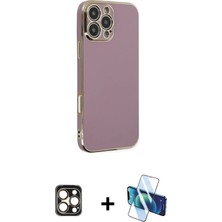 Cepte Toptan iPhone 16 Pro Max Yankı Serisi - Siyah 3D Antistatik Cam Ekran Koruyucu + Gold Pvd Metal Kamera Lens