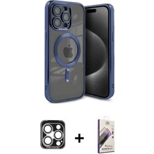 Cepte Toptan iPhone 15 Pro Max Nova Işık Özel Seri - Siyah Bilvis 3D Mat Cam Ekran Koruyucu + Gümüş Pvd Metal Kamera Lens