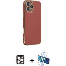 Cepte Toptan iPhone 16 Pro Max Yankı Serisi - Siyah 3D Antistatik Cam Ekran Koruyucu + Gold Pvd Metal Kamera Lens