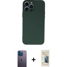 Cepte Toptan iPhone 13 Pro Max Ahenk Serisi - Siyah 6d Mat Seramik Hayalet Nano Ekran Koruyucu + Mavi Neon Fosforlu Kamera Lens