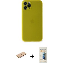 Cepte Toptan iPhone 11 Pro Max Yadigar Yansıma Serisi - Siyah 6d Mat Seramik Hayalet Nano Ekran Koruyucu + Pembe Renkli Kamera Lens Koruma Cam