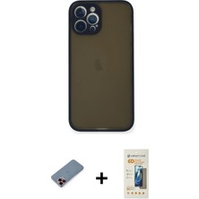 Cepte Toptan iPhone 12 Pro Max Ahenk Çizgi Serisi - Siyah 6d Mat Seramik Hayalet Nano Ekran Koruyucu + Kırmızı Metal Kamera Lens Koruma Cam