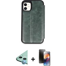 iPhone 11 Zirve Yansıma Serisi - Siyah 3D Antistatik Mat Seramik Nano Ekran Koruyucu + Mavi Raze Metal Kamera Lens