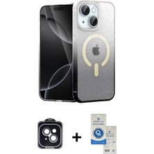 Cepte Toptan iPhone 14 Eksen Minimal Özel Seri - Şeffaf Royal Nano Ekran Koruyucu + Siyah Pvd Metal Kamera Lens