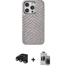 Cepte Toptan iPhone 15 Pro Max Vadi Özel Seri - Siyah Vanessa Magic Hayalet Cam + Siyah Raze Metal Kamera Lens