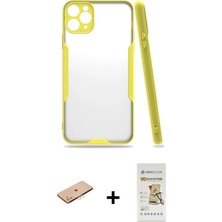 Cepte Toptan iPhone 11 Pro Atlas Asil Serisi - Siyah Mat Seramik Nano Ekran Koruyucu + Turuncu Renkli Kamera Lens Koruma Cam