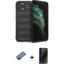 Cepte Toptan iPhone 11 Pro Atlas Koleksiyonu - Siyah 3D Antistatik Hayalet Cam Ekran Koruyucu + Siyah Shine Kamera Lens Koruma Cam