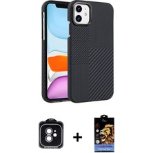 Cepte Toptan iPhone 11 Doruk Serisi - Siyah Buffer Hayalet Cam Ekran Koruyucu + Yeşil Pvd Metal Kamera Lens