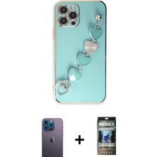 Cepte Toptan iPhone 12 Pro Nova Işık Prime - Siyah 34D Hayalet Izgaralı Cam + Mavi Neon Fosforlu Kamera Lens