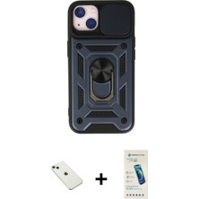 Cepte Toptan iPhone 14 Ahenk Klasik - Şeffaf Pasifik Cam Ekran Koruyucu + Yeşil Diamond Kamera Lens