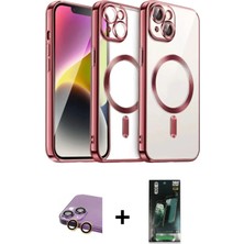 Cepte Toptan iPhone 15 Nova Işık Özel Seri - Şeffaf 360 Full Body Arka Koruyucu + Sarı Raze Metal Kamera Lens