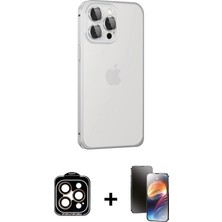 Cepte Toptan iPhone 15 Pro Max Eksen Form Serisi - Siyah 3D Antistatik Mat Seramik Nano Ekran Koruyucu + Turuncu Pvd Metal Kamera Lens