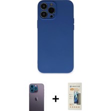 Cepte Toptan iPhone 13 Pro Max Ahenk Serisi - Siyah 6d Mat Seramik Hayalet Nano Ekran Koruyucu + Mavi Neon Fosforlu Kamera Lens