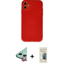 Cepte Toptan iPhone 11 Ahenk Serisi - Siyah 6d Mat Seramik Hayalet Nano Ekran Koruyucu + Kırmızı Raze Metal Kamera Lens