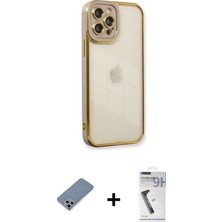 Cepte Toptan iPhone 12 Pro Max Çekirdek Klasik Serisi - Şeffaf Uv Polymer Nano Ekran Koruyucu + Gümüş Metal Kamera Lens Koruma Cam