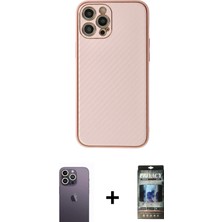 Cepte Toptan iPhone 12 Pro Ahenk Işık - Siyah 34D Hayalet Izgaralı Cam + Beyaz Neon Fosforlu Kamera Lens