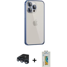 Cepte Toptan iPhone 15 Pro Eksen Form Serisi - Siyah Polymer Nano Ekran Koruyucu + Lacivert Raze Metal Kamera Lens