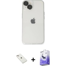 Cepte Toptan iPhone 14 Ufuk Minimal Özel Seri - Siyah Bilvis 5in1 5d Magic Hayalet Cam Ekran Koruyucu + Pembe Diamond Kamera Lens