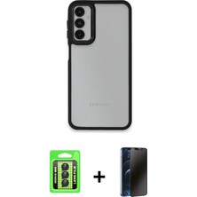 Cepte Toptan Galaxy A24 4g Eksen Doku Prime - Siyah 3D Antistatik Hayalet Cam Ekran Koruyucu + Siyah Raze Metal Kamera Lens