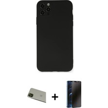 Cepte Toptan iPhone 11 Pro Max Ahenk Serisi - Siyah 3D Antistatik Hayalet Cam Ekran Koruyucu + Yeşil Rainbow Kamera Lens Koruma Cam