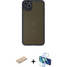 Cepte Toptan iPhone 11 Pro Max Ahenk Çizgi Serisi - Siyah 3D Antistatik Seramik Nano Ekran Koruyucu + Yeşil Renkli Kamera Lens Koruma Cam