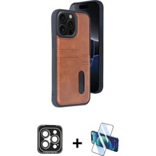 Cepte Toptan iPhone 15 Pro Max Yörünge Işık Serisi - Siyah 3D Antistatik Seramik Nano Ekran Koruyucu + Gri Pvd Metal Kamera Lens