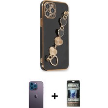 Cepte Toptan iPhone 12 Pro Nova Işık Prime - Siyah 34D Hayalet Izgaralı Cam + Mavi Neon Fosforlu Kamera Lens