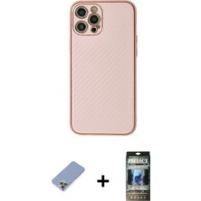 Cepte Toptan iPhone 12 Pro Ahenk Işık - Siyah 34D Hayalet Izgaralı Cam + Koyu Yeşil Metal Kamera Lens Koruma Cam