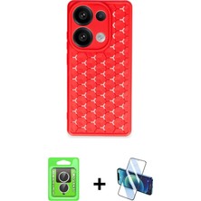 Redmi Note 13 Pro 4g Zirve Form - Siyah 3D Antistatik Cam Ekran Koruyucu + Gümüş Raze Metal Kamera Lens