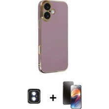 Cepte Toptan iPhone 16 Yankı Serisi - Siyah 3D Antistatik Mat Seramik Nano Ekran Koruyucu + Mavi Pvd Metal Kamera Lens