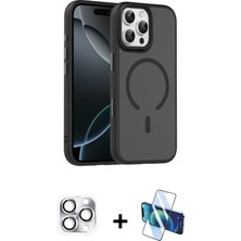 Cepte Toptan iPhone 16 Pro Max Doruk Form Serisi - Siyah 3D Antistatik Seramik Nano Ekran Koruyucu + Gümüş Pers Alüminyum Kamera Lens