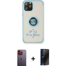 Cepte Toptan iPhone 12 Pro Yörünge Çizgi - Siyah 3D Antistatik Hayalet Cam Ekran Koruyucu + Turuncu Neon Fosforlu Kamera Lens