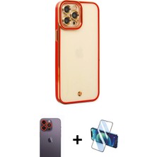 Cepte Toptan iPhone 12 Pro Çekirdek Klasik Serisi - Siyah 3D Antistatik Seramik Nano Ekran Koruyucu + Turuncu Neon Fosforlu Kamera Lens