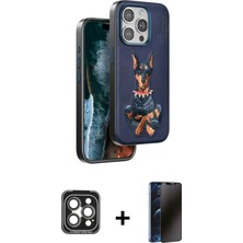 Cepte Toptan iPhone 15 Pro Max Nova Form Koleksiyonu - Siyah 3D Antistatik Hayalet Cam Ekran Koruyucu + Gri Pvd Metal Kamera Lens