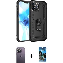 iPhone 12 Pro Max Ahenk Klasik Koleksiyonu - Siyah 34D Izgaralı Cam + Beyaz Neon Fosforlu Kamera Lens