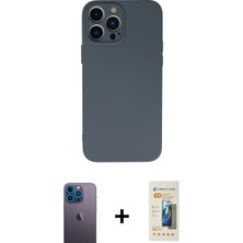 Cepte Toptan iPhone 13 Pro Max Ahenk Serisi - Siyah 6d Mat Seramik Hayalet Nano Ekran Koruyucu + Mavi Neon Fosforlu Kamera Lens