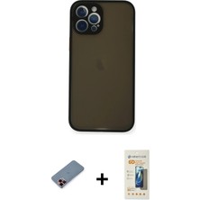 Cepte Toptan iPhone 12 Pro Max Ahenk Çizgi Serisi - Siyah 6d Mat Seramik Hayalet Nano Ekran Koruyucu + Kırmızı Metal Kamera Lens Koruma Cam