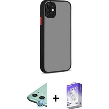 iPhone 12 Ahenk Çizgi Serisi - Siyah Bilvis 5in1 3D Magic Cam Ekran Koruyucu + Mavi Raze Metal Kamera Lens