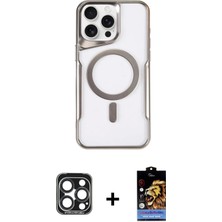 Cepte Toptan iPhone 15 Pro Max Yadigar Klasik Özel Seri - Siyah Buffer Hayalet Cam Ekran Koruyucu + Lacivert Pvd Metal Kamera Lens