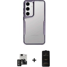 Cepte Toptan Galaxy S24 Akış Çizgi Koleksiyonu - Siyah 6d Antistatik Mat Seramik Hayalet Nano Ekran Koruyucu + Derin Mor Pvd Metal Kamera Lens