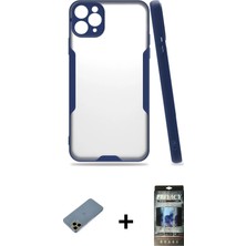 Cepte Toptan iPhone 11 Pro Atlas Asil Serisi - Siyah 34D Hayalet Izgaralı Cam + Gold Shine Kamera Lens Koruma Cam