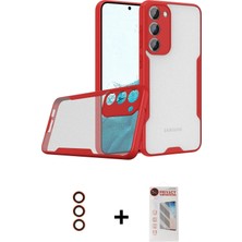 Cepte Toptan Galaxy S23 Plus Atlas Asil Serisi - Siyah Hayalet Edge Cam Ekran Koruyucu + Kırmızı Metal Kamera Lens
