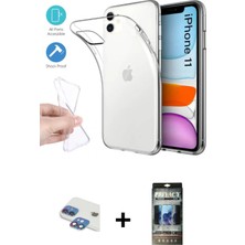 Cepte Toptan iPhone 11 Zirve Doku - Siyah 34D Hayalet Izgaralı Cam + Gökkuşağı Pers Alüminyum Kamera Lens